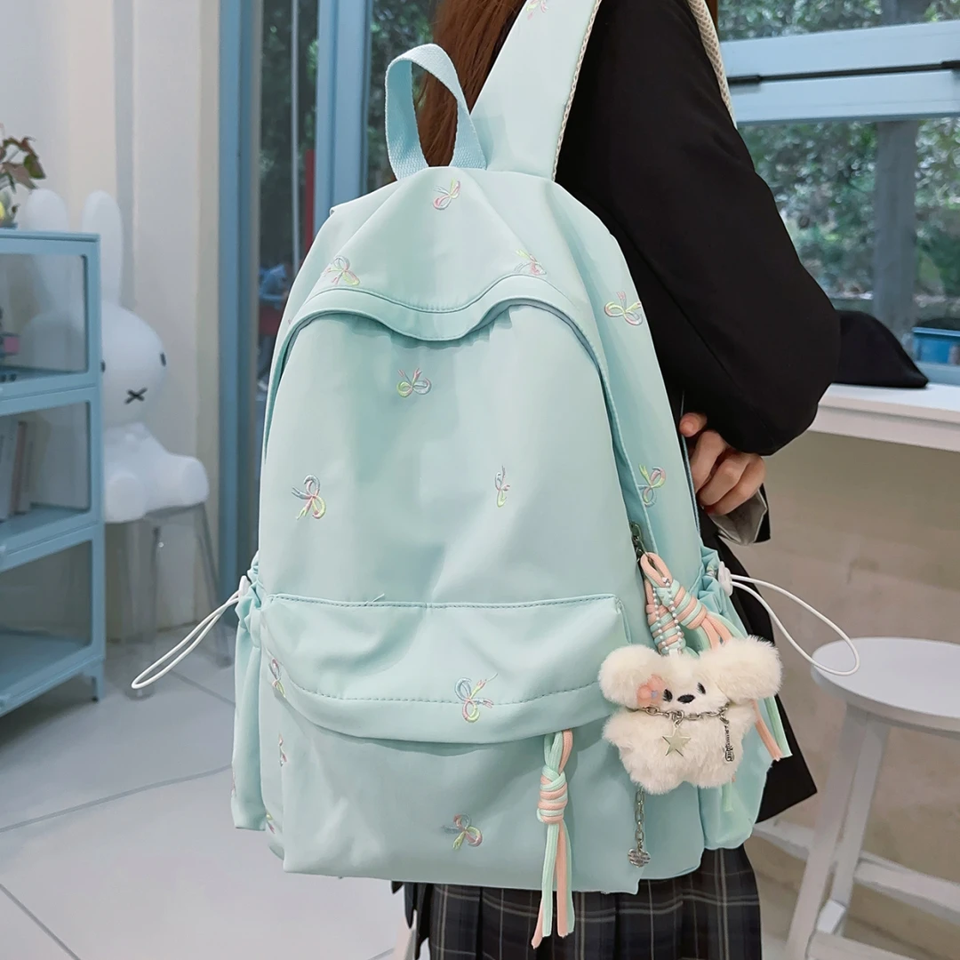 拉链简约书包双根女双肩包女防盗少女风ins风防水