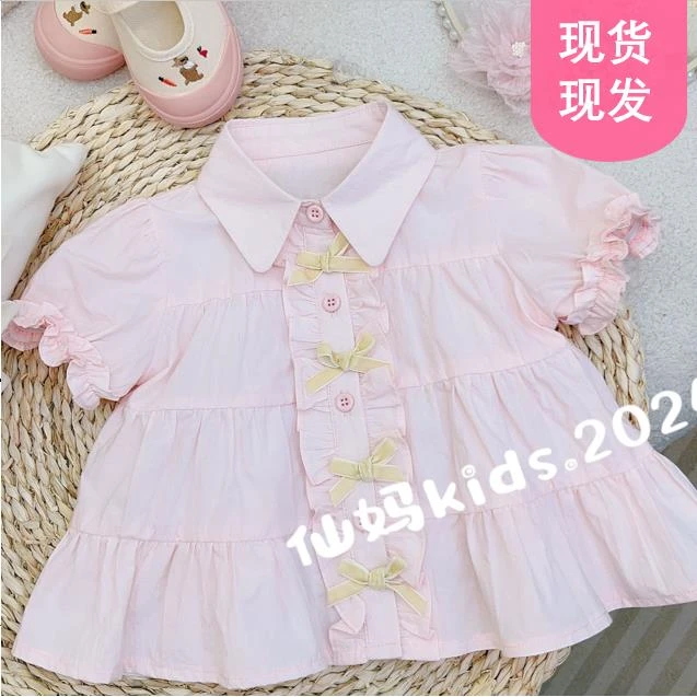 【021】2024年夏季新款女小童粉色泡泡袖立体蝴蝶结连衣裙