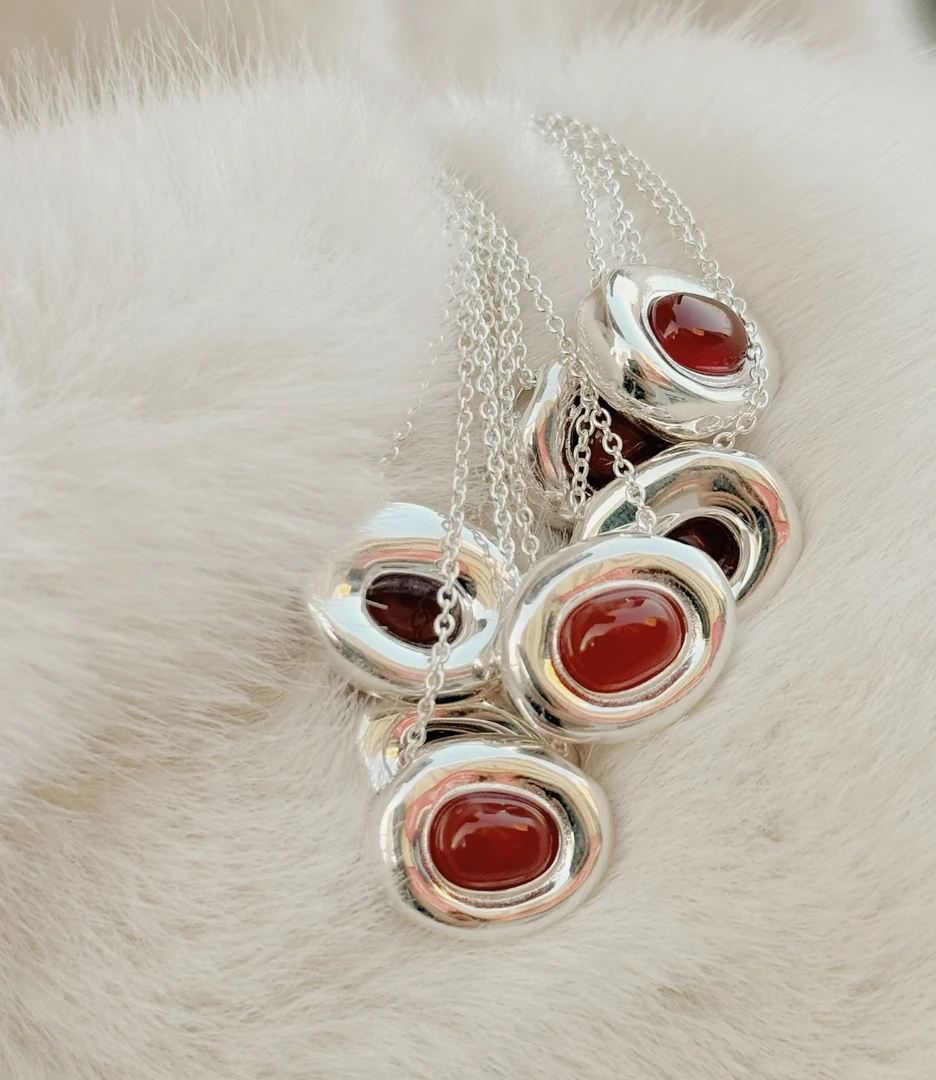 链子925银 X1199  简韩新款椭圆形实心红蓝项链40+5cm