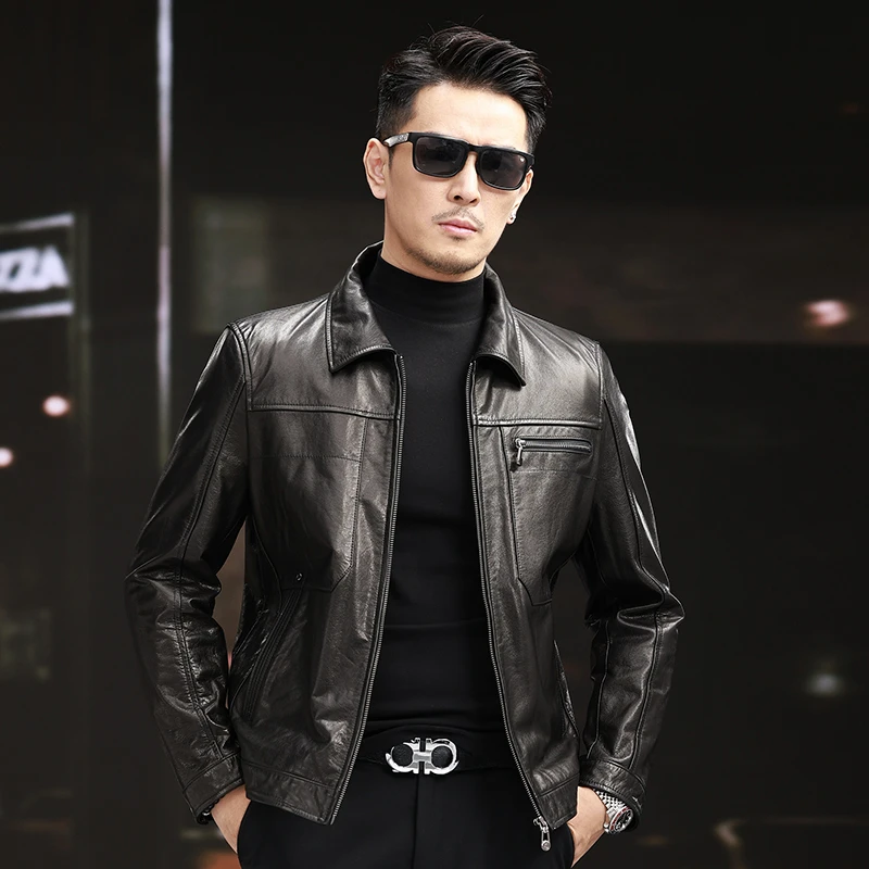 VBA 2326 ZKK新款牛皮立翻领海宁真皮皮衣休闲时尚百搭皮夹克外套