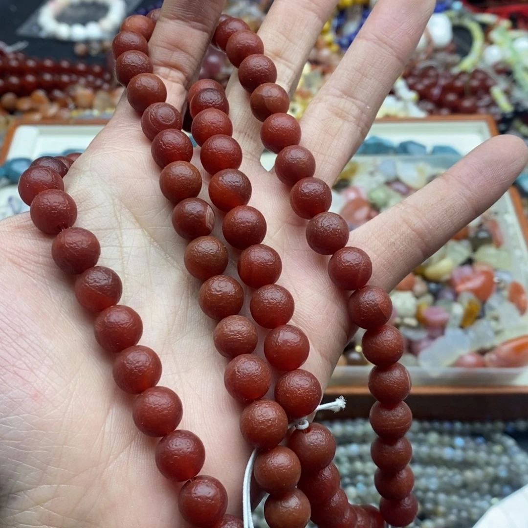 玛瑙/玉髓未镶嵌珠宝半成品一条天然10mm橘皮红玛瑙圆珠