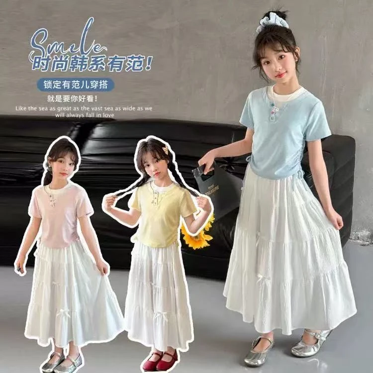 女童夏季短袖T恤套装2025夏季薄款中大童韩系两件套