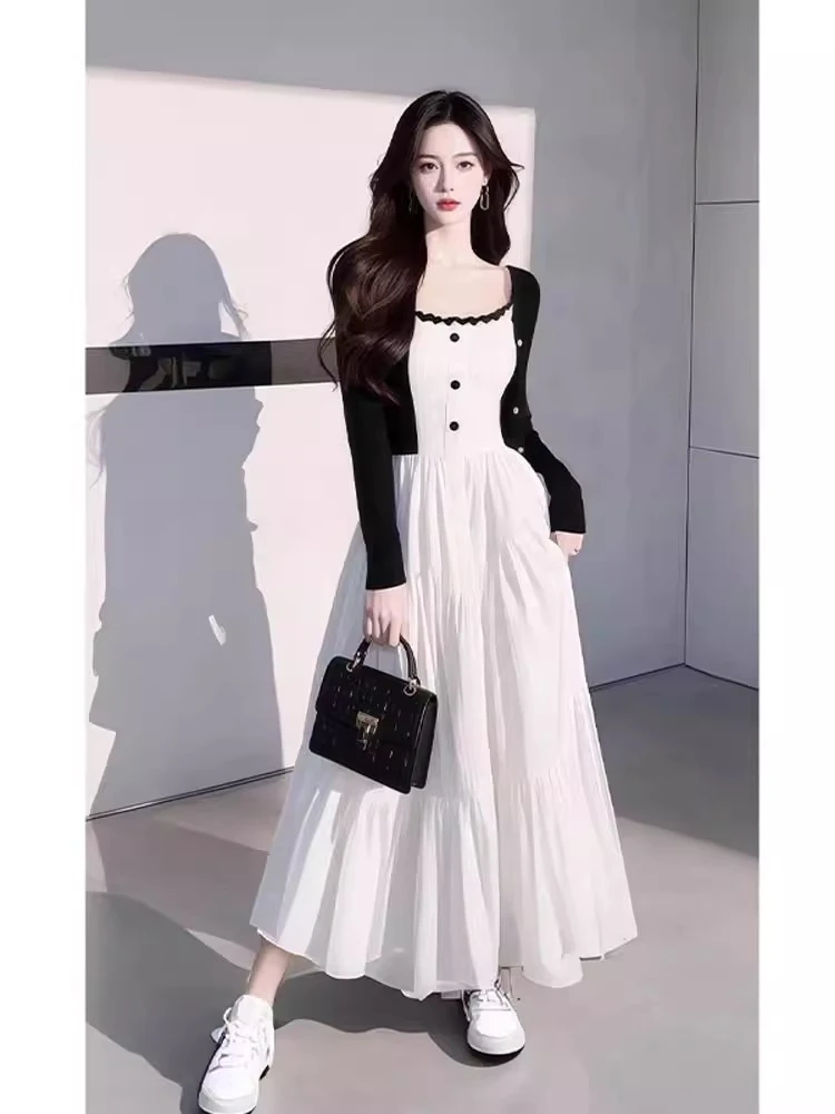 法式高级感超好看白色吊带连衣裙搭针织开衫小香风套装女春季新款