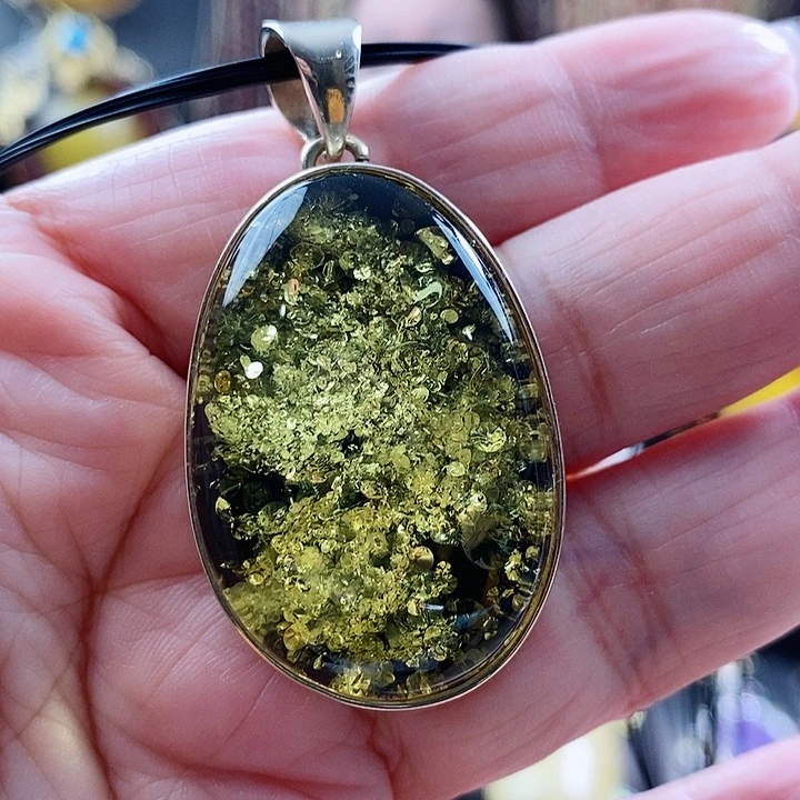 琥珀颈饰银S925镶嵌吊坠