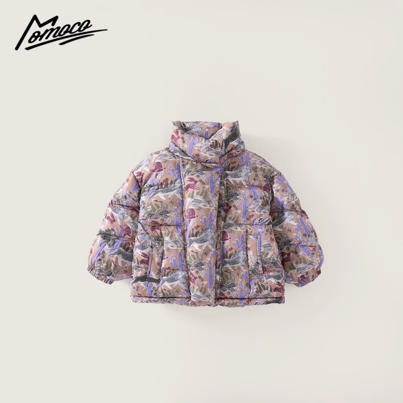 MOMOCO冬季新款女童洋气时尚印色满印撞色棉服75830101002