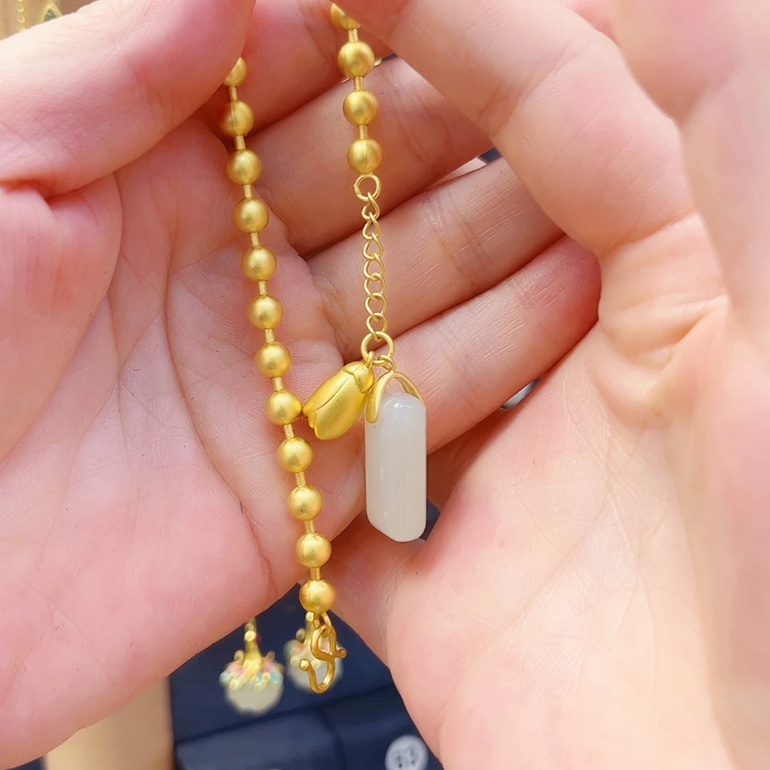 和田玉银S925镀金镶嵌手链