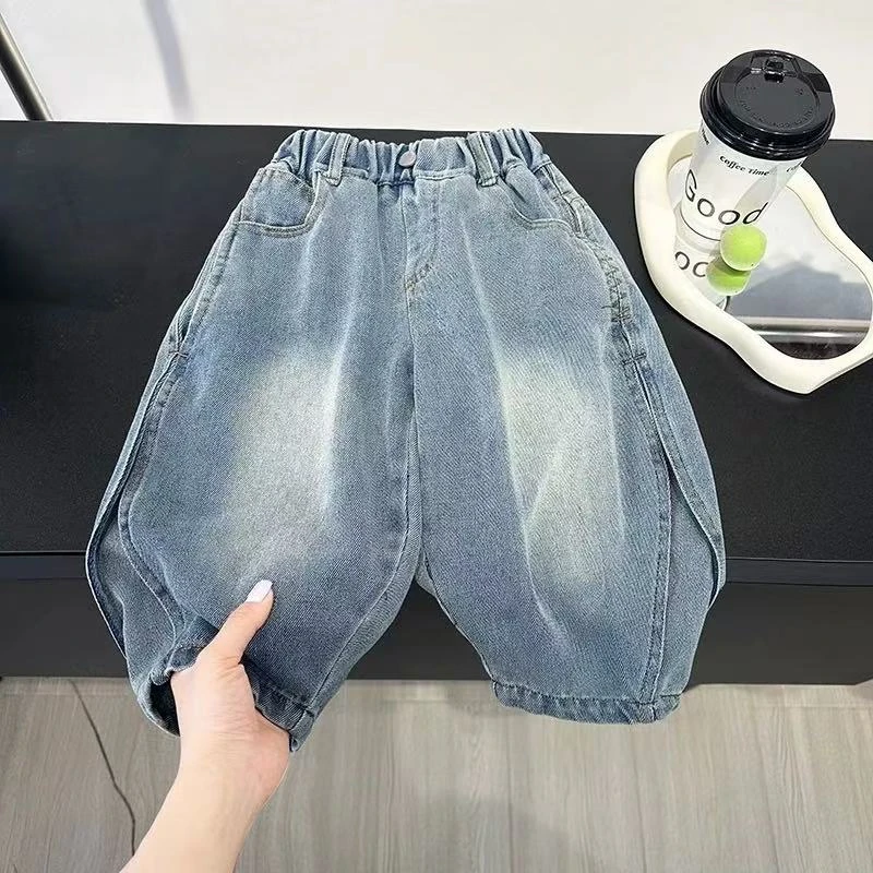 儿童牛仔裤2025春装新款男女童软牛仔韩系百搭休闲侧开拼接牛仔裤