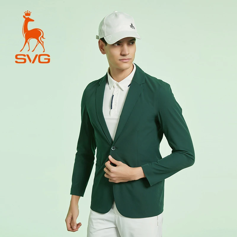 svg高尔夫25春夏新款男装绿色修身西装外套时尚休闲西服运动装