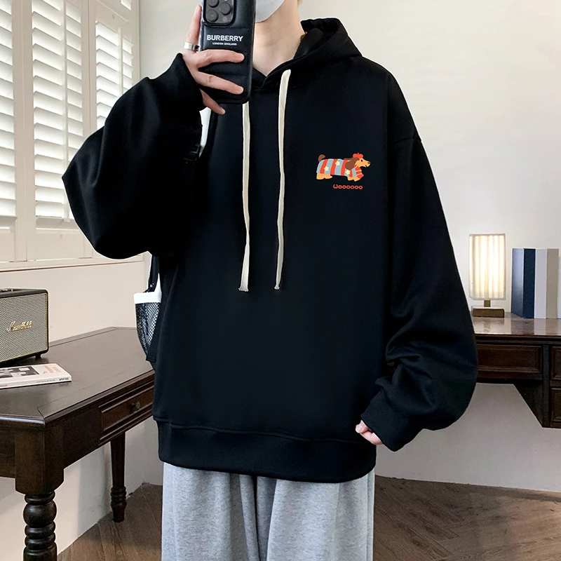 男士圆领连帽卫衣春秋宽松潮流休闲百搭套头港风长袖时尚运动上衣