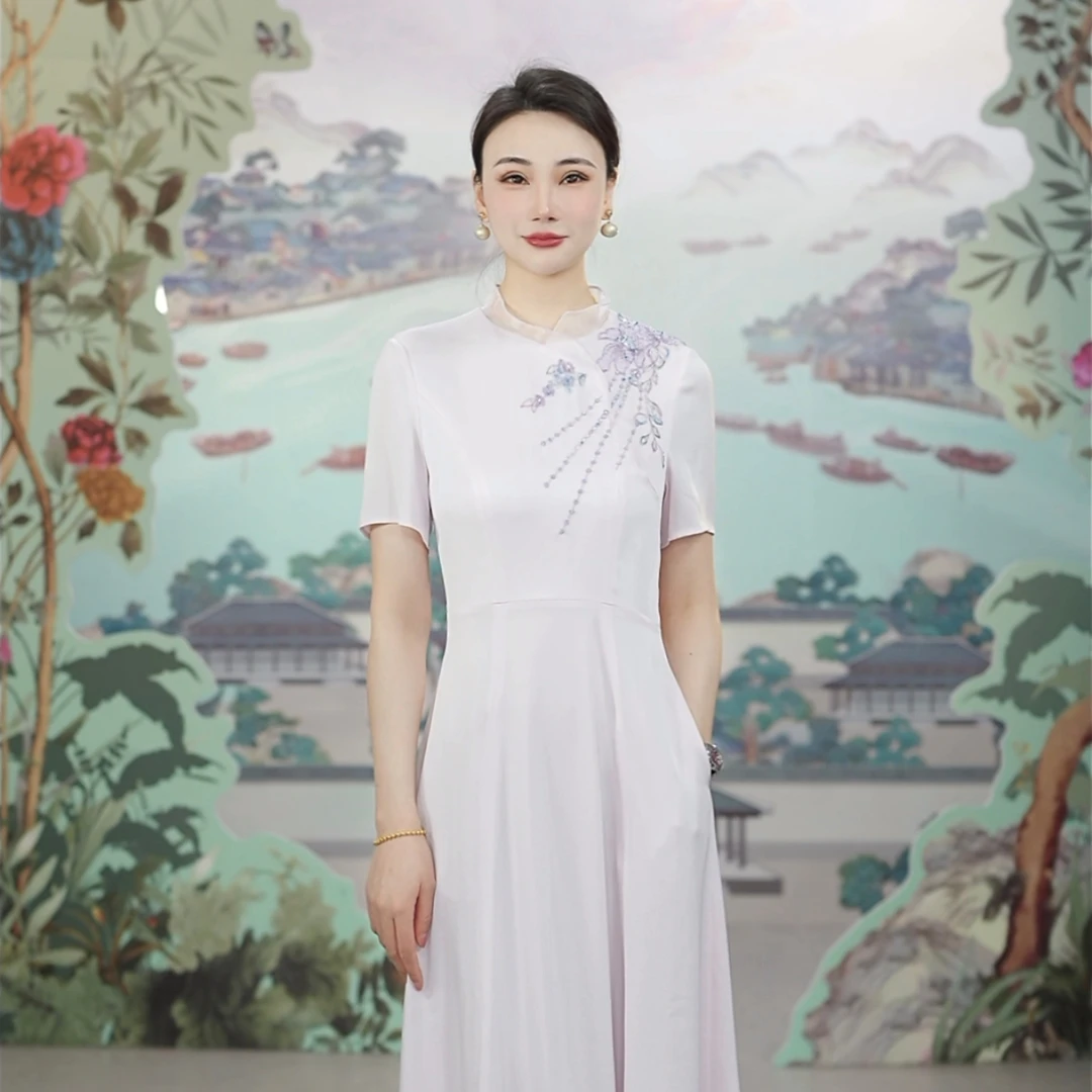 SUSSI/古色【紫兰晨露】刺绣气质简约收腰显瘦显高女装设计感连衣裙