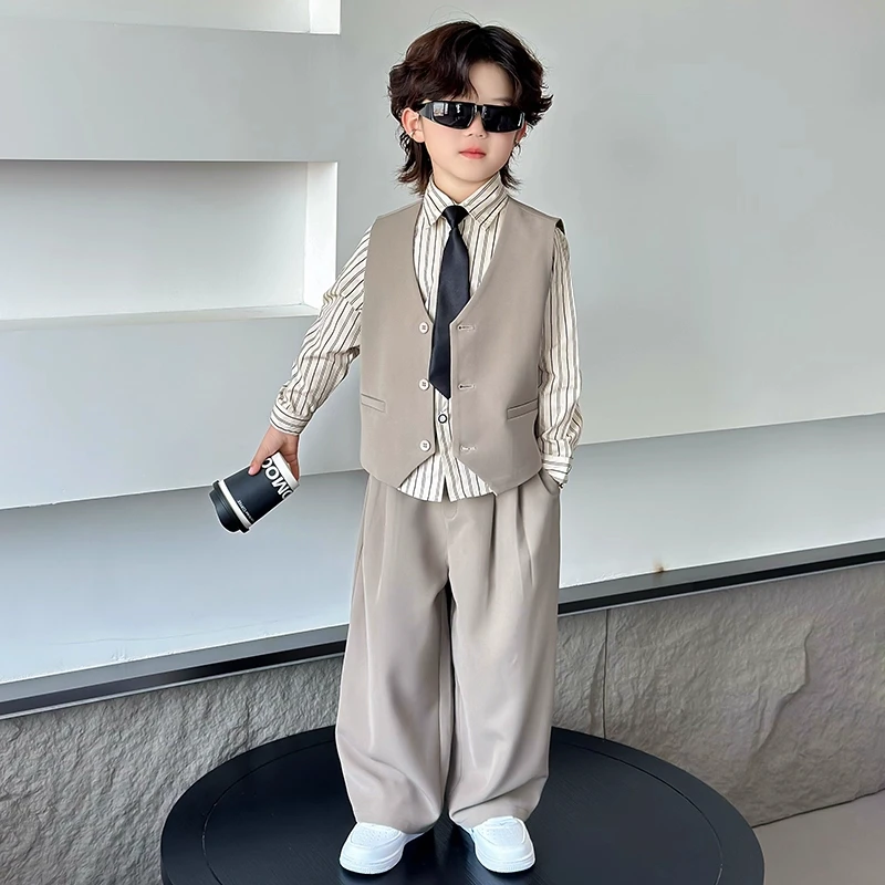 秋季男童西装礼服2025小少爷西服花童生日衣服影楼儿童主持演出服