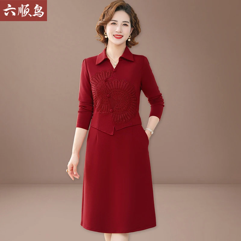 五月份喜婆婆婚宴装2025新款中老年妈妈端庄大气连衣裙假两件高贵