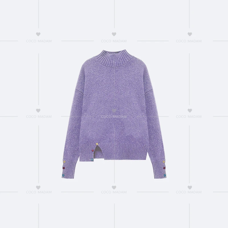 NIUNIU · Niu-501 100山羊绒简约时尚彩扣开叉半高领毛衣