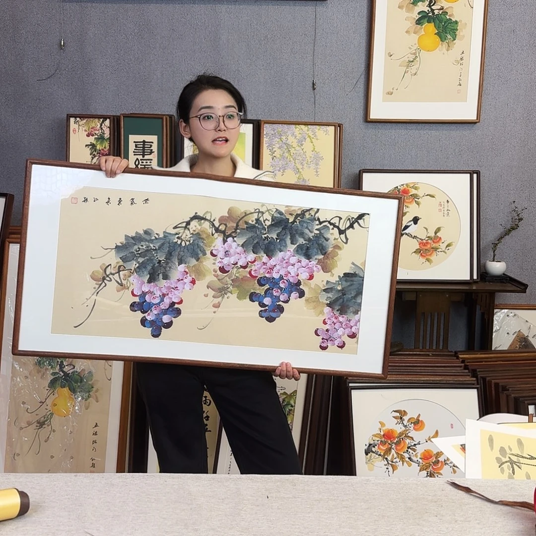 国画手绘带框尺寸：53*103