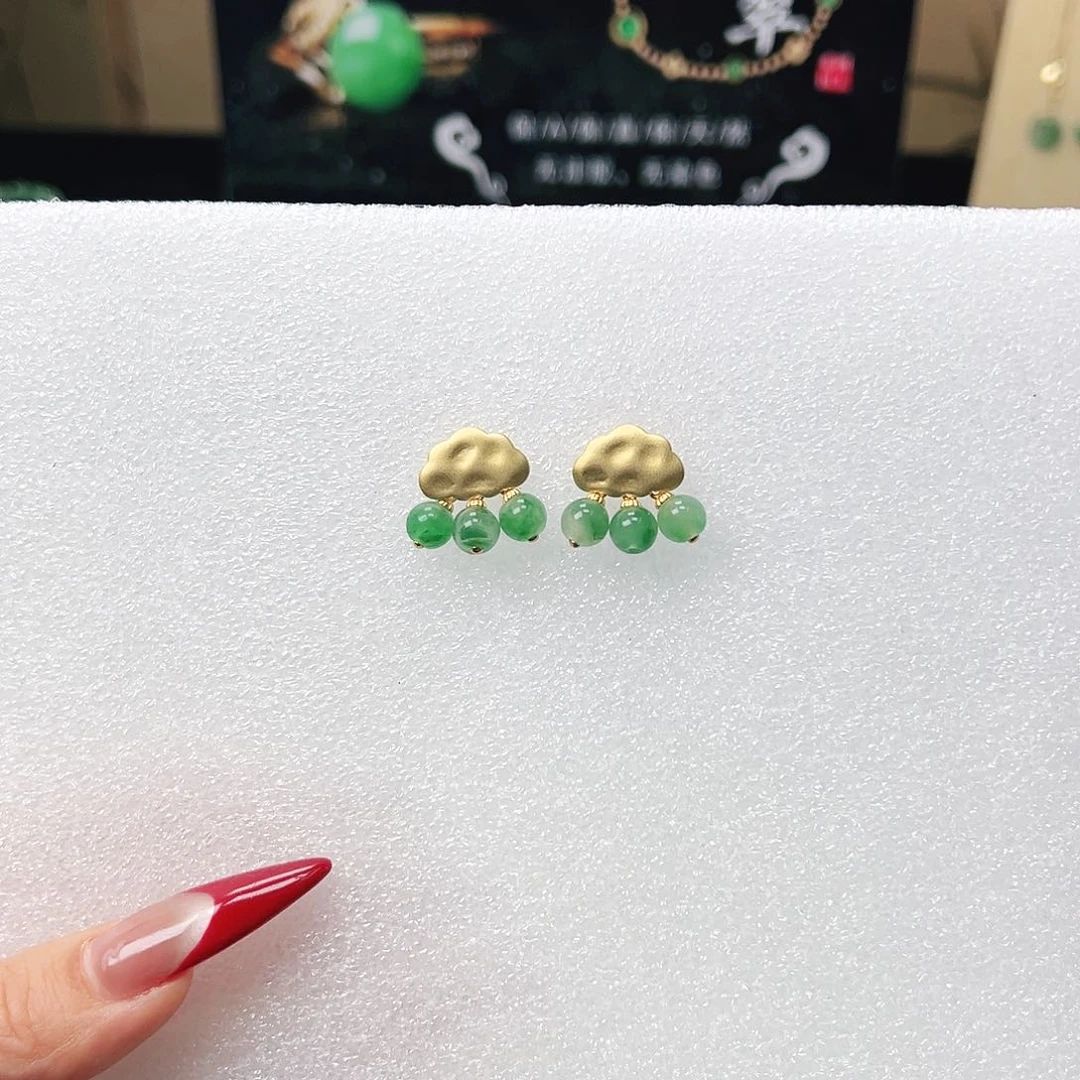 石英质玉耳钉银S925镶嵌