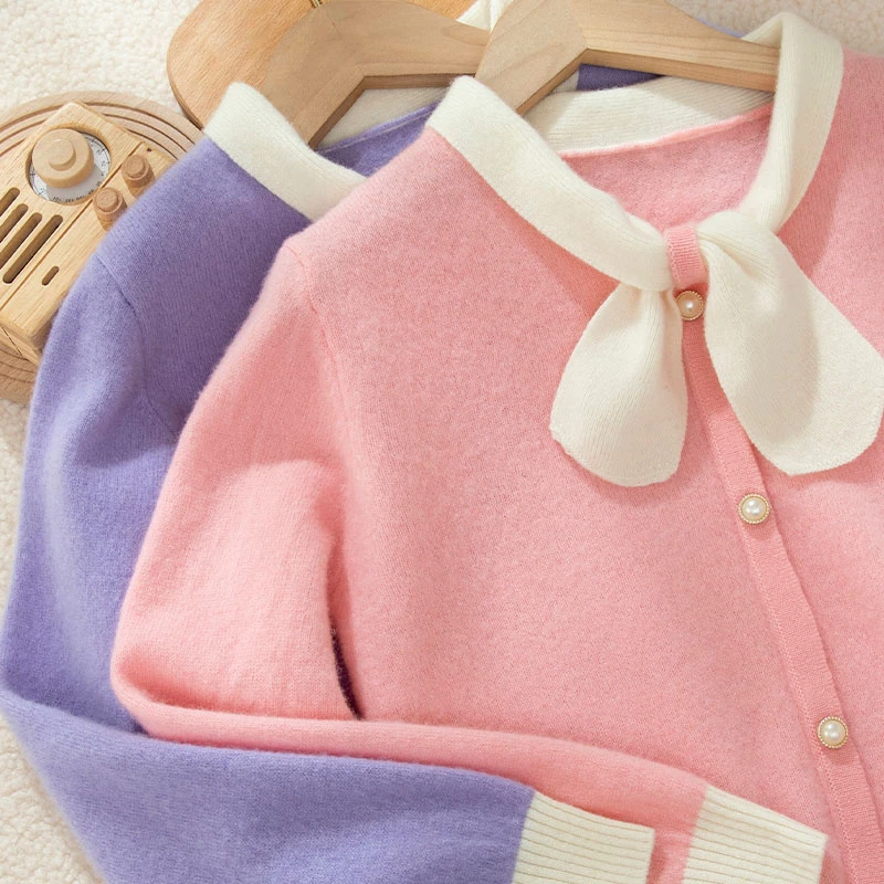 【100羊毛】套头儿童羊毛衫女童蝴蝶夹时尚套头针织衫儿童开衫