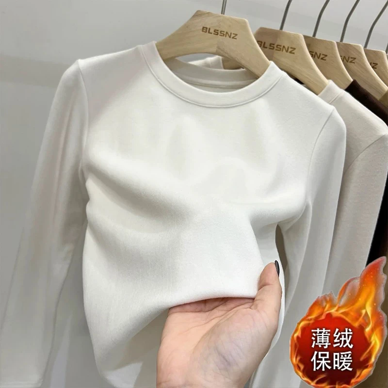 韩系正肩长袖t恤女春秋冬洋气打底衫内搭外穿修身显瘦纯色上衣ins