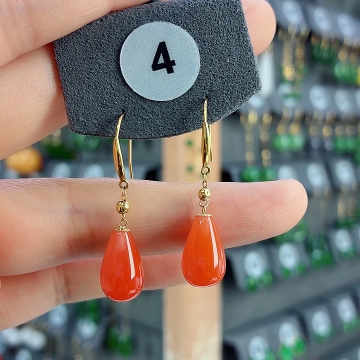 南红玛瑙18K金镶嵌耳饰