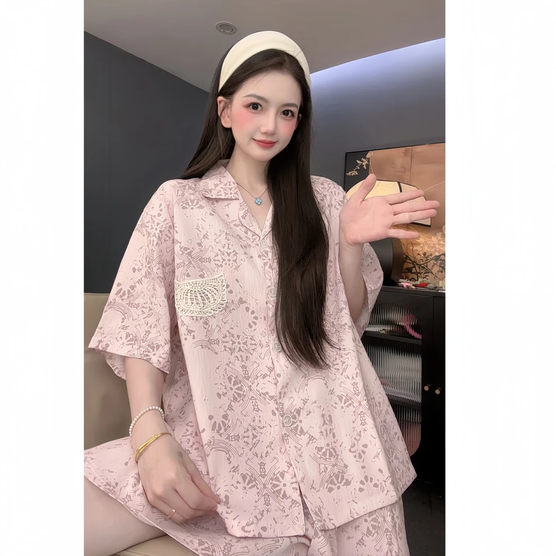 【浅梦海棠】原创简约小众云朵棉宽松版短袖睡衣小翻领夏家居服女