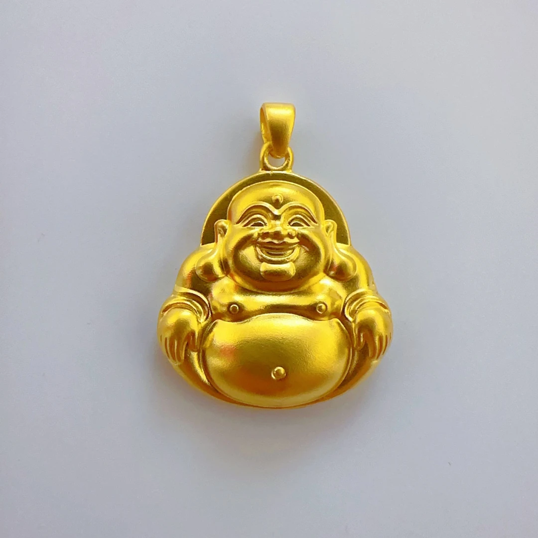 足金黄金 经典百搭福字笑脸大肚佛挂坠吊坠