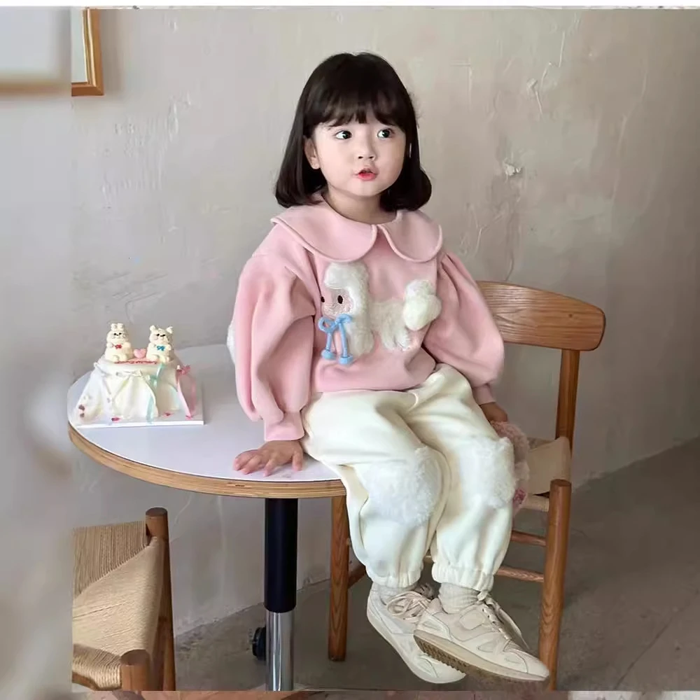 黄色女款灰色新款春秋束脚韩版童装女童加绒套装2024款领卫衣卫裤