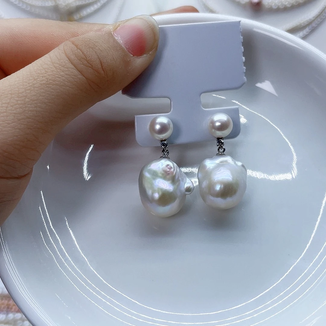 银S925镶嵌耳饰淡水珍珠