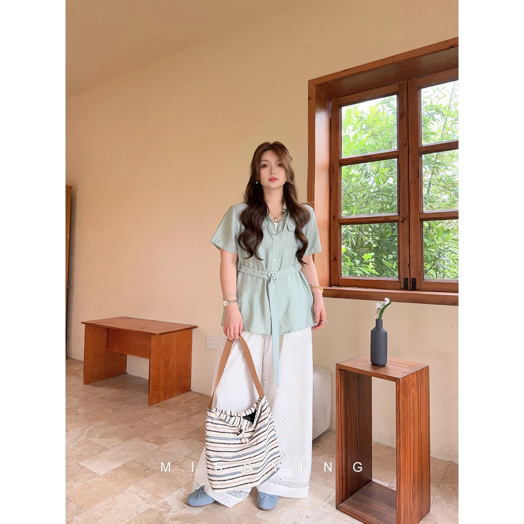 应小姐【午后墨尔本】微胖大码夏季韩系休闲时尚设计款减龄百搭衬衫