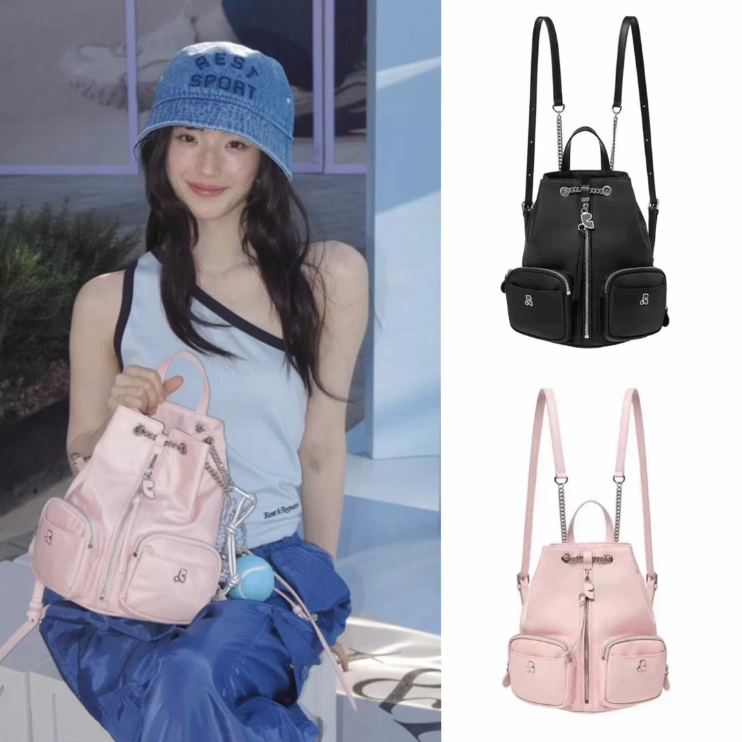 【ChicBags】双根多功能双肩包纯色通勤朋克风休闲布包拉链款春夏