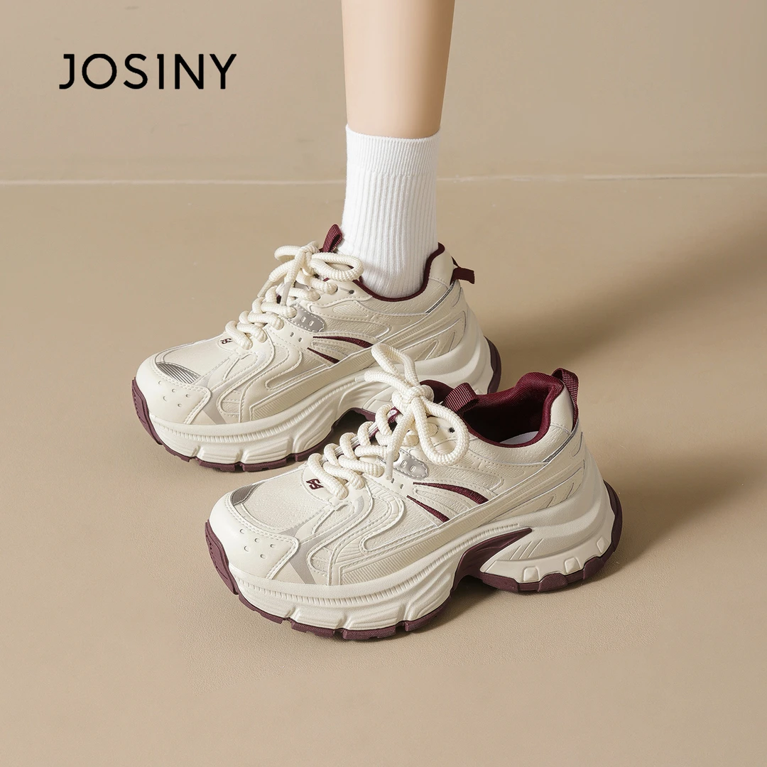 卓诗尼厚底老爹鞋女2025新款秋冬爆款加绒红色运动鞋小个子休闲鞋