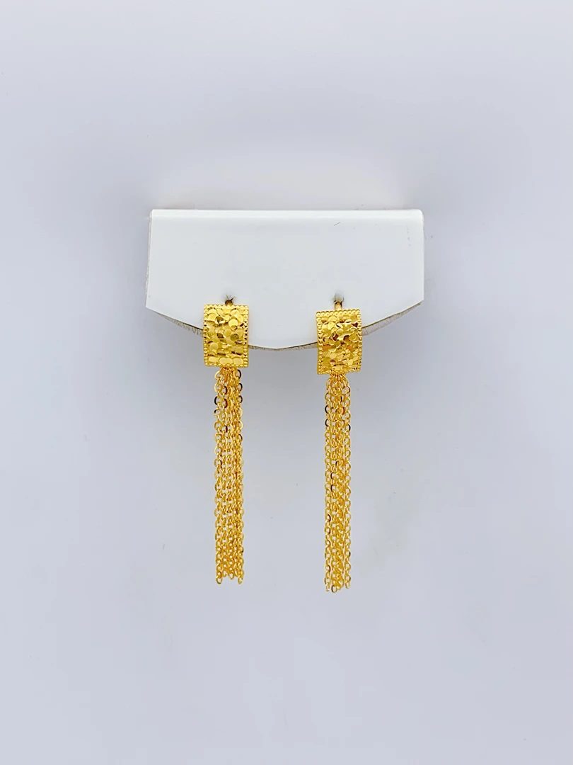 老庙黄金 足金 精工5G工艺 龙鳞方形流苏 7字钩 2.52克