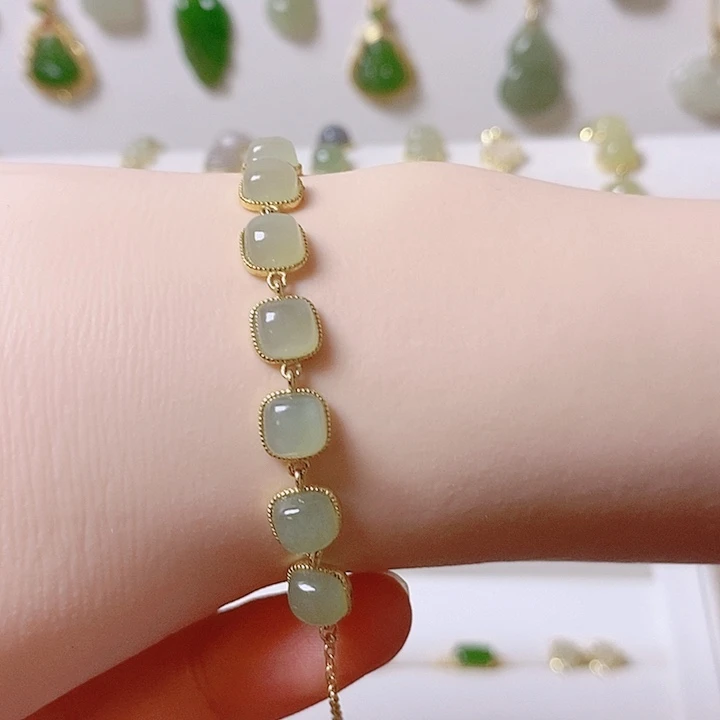 和田玉银S925镶嵌手链渐变