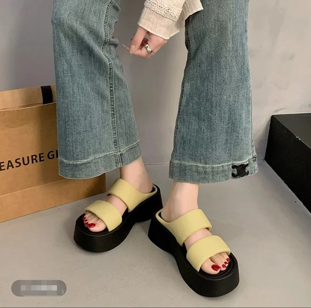 夏季厚底增高一字拖沙滩鞋复古休闲百搭-3323-2