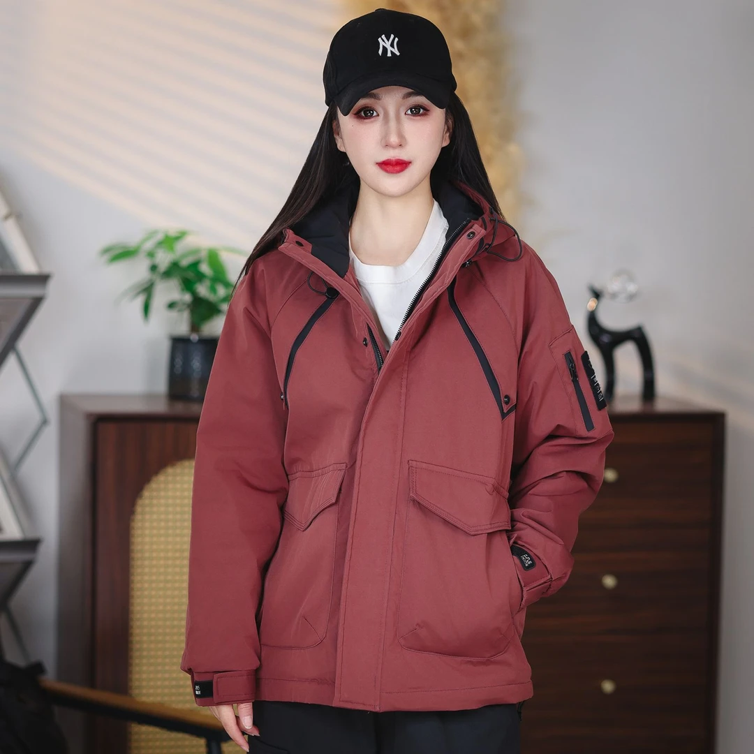 秋冬新款情侣百搭工装棉服连帽潮流休闲户外防风防水加厚保暖外套