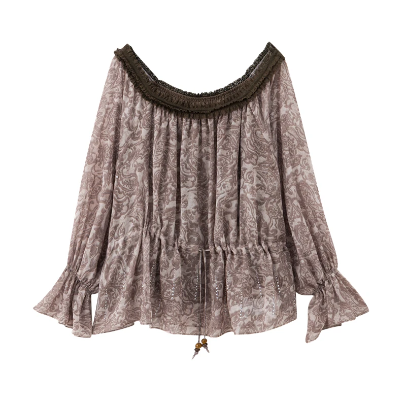 Vena Label2025秋印花一字肩罩衫休闲T恤女880dopdop买手店