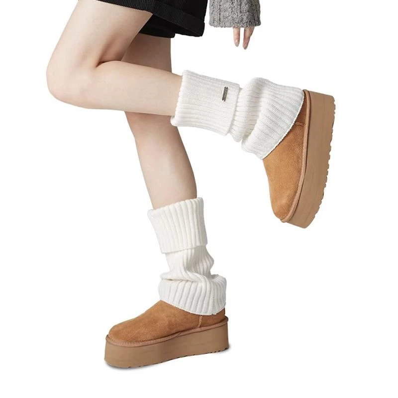 腿套白色针织女款冬季发热保暖袜套雪地靴堆堆袜秋冬小腿袜子加厚