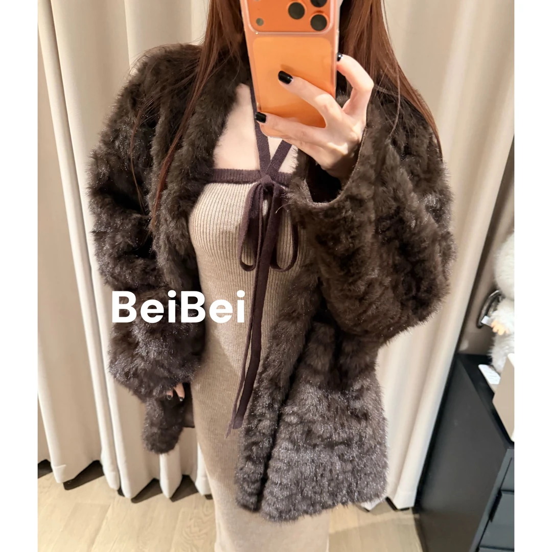 Beibei【中古黑巧】廓形环保草草开衫外套冬季保暖上衣女