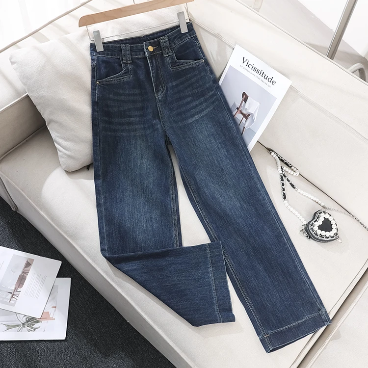 2025年春季新款高腰显瘦直筒裤牛仔裤女弹力宽松小个子九分阔腿裤