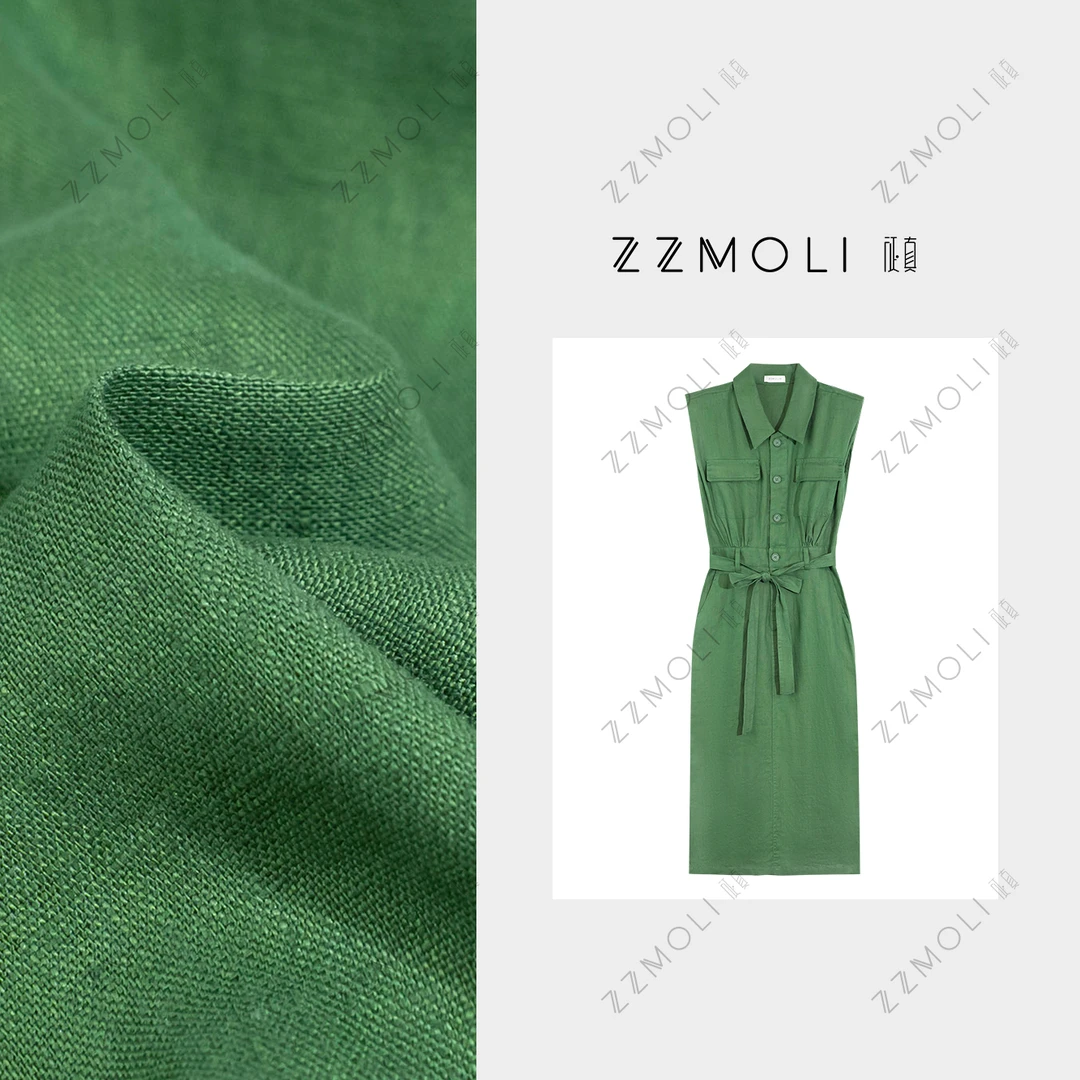ZZMOLI夏季新款飞袖亚麻连衣裙女款休闲气质长款裙子ZBQ29777f