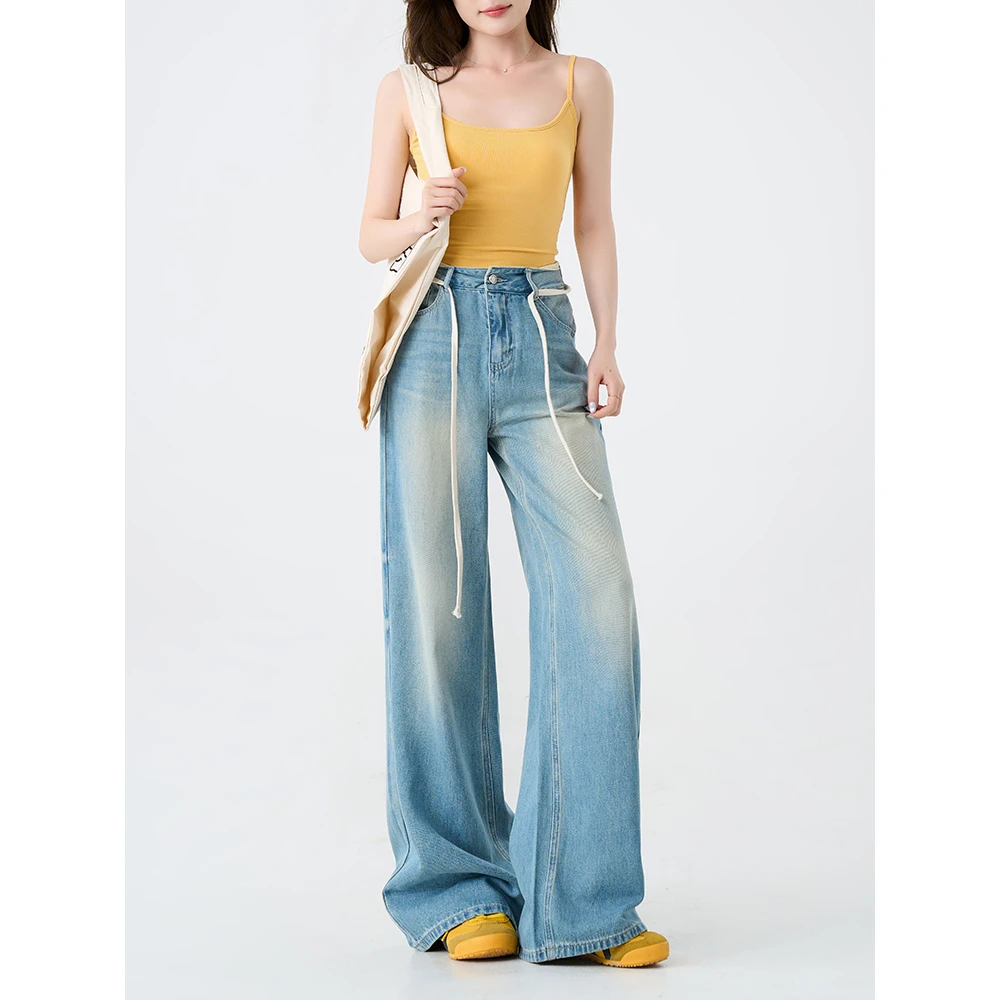 Space Password高腰显瘦夏季宽松复古时尚设计感女阔腿牛仔裤306