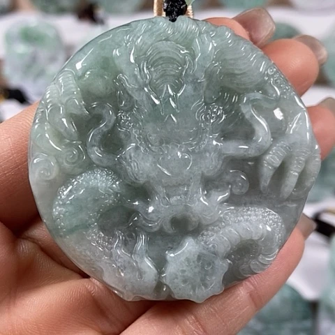 翡翠颈饰未镶嵌龙凤呈祥两面工福利翡翠