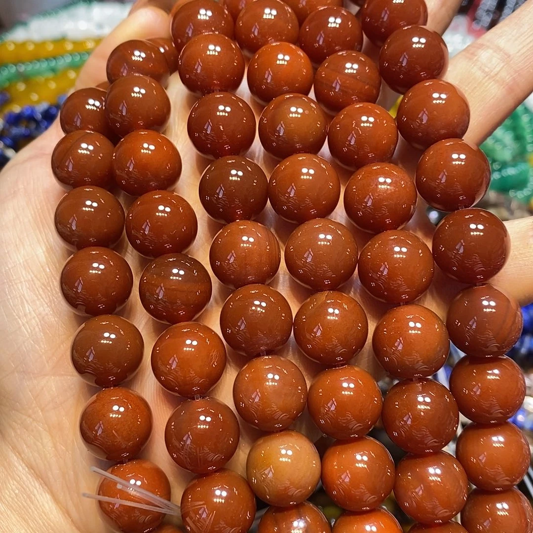 玛瑙/玉髓未镶嵌珠宝半成品14mm南红色玛瑙一条