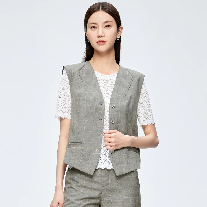 【唐长老专属】格子西装马甲女小个子宽松无袖外套152A0009