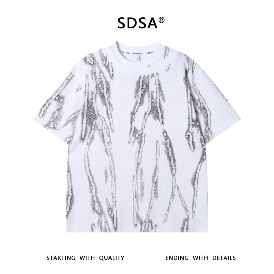 夏季高级感新款潮牌扎染设计感双领口圆领短袖T恤百搭潮流上衣