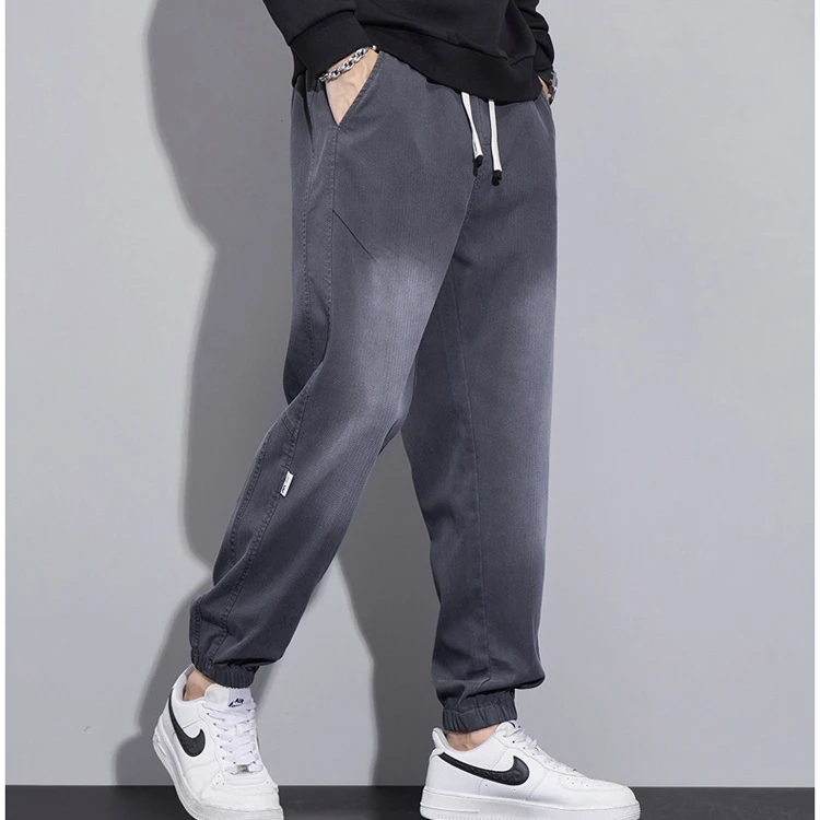 美式潮牌复古莱塞尔九分裤男士秋季运动束脚卫裤男裤男士加厚卫裤