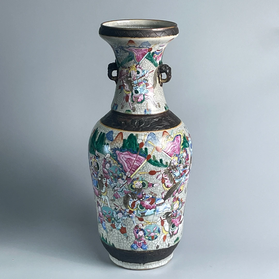 瓷器/古董道光粉彩人物故事双耳洗口大瓶M2XL9000856/文物/绣花张