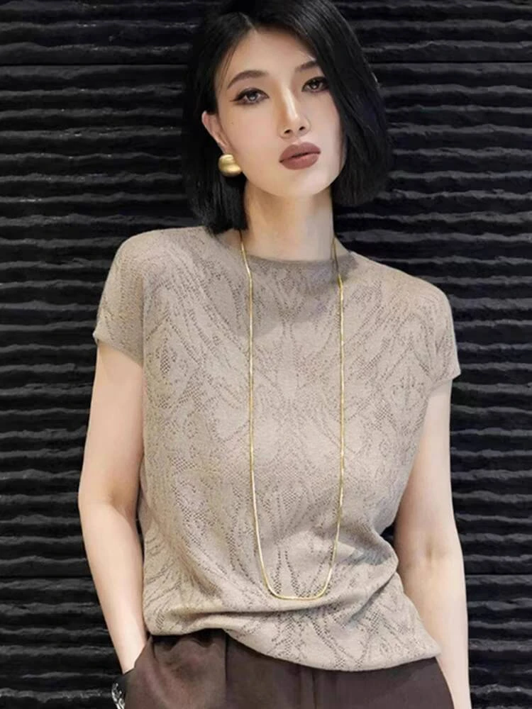 哥弟阿玛施正2025夏季新款法式提花短袖T恤女设计感小众宽松上衣