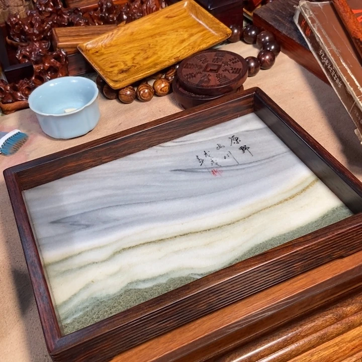 交趾黄檀（大红酸枝）嵌云石文盘