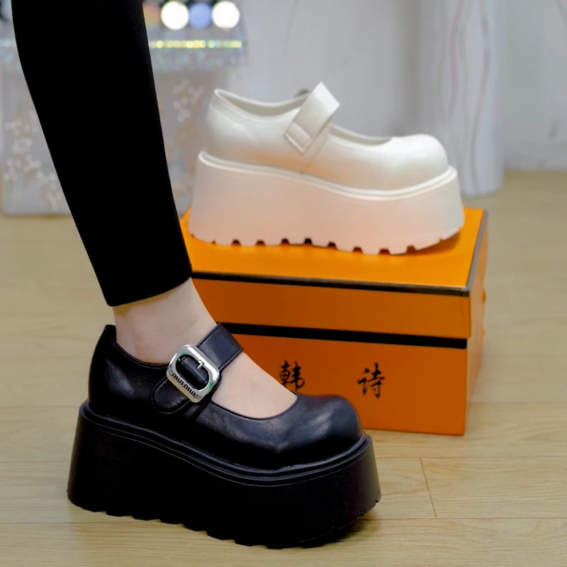 7cm小个子浅口魔术贴厚底小皮鞋2025春季百搭休闲单鞋