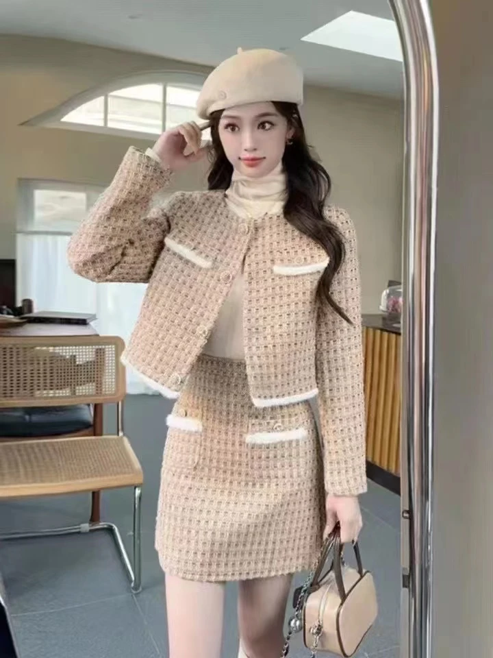 8807款 年货小香风粗花呢外套女秋冬名媛气质法式套装