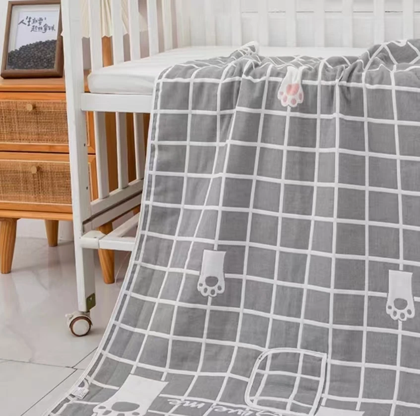 200*240cm六层纯棉纱布被猫爪灰